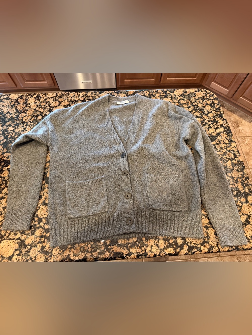 Madewell Heather Gray V-Neck Button Cardigan with Pockets